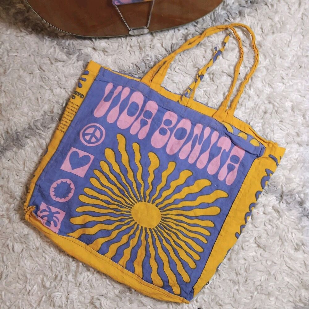 NWOT 100% COTTON Graphic SOFT Festival BOHO Tote MARKET Bag ECO Art PEACE Retro